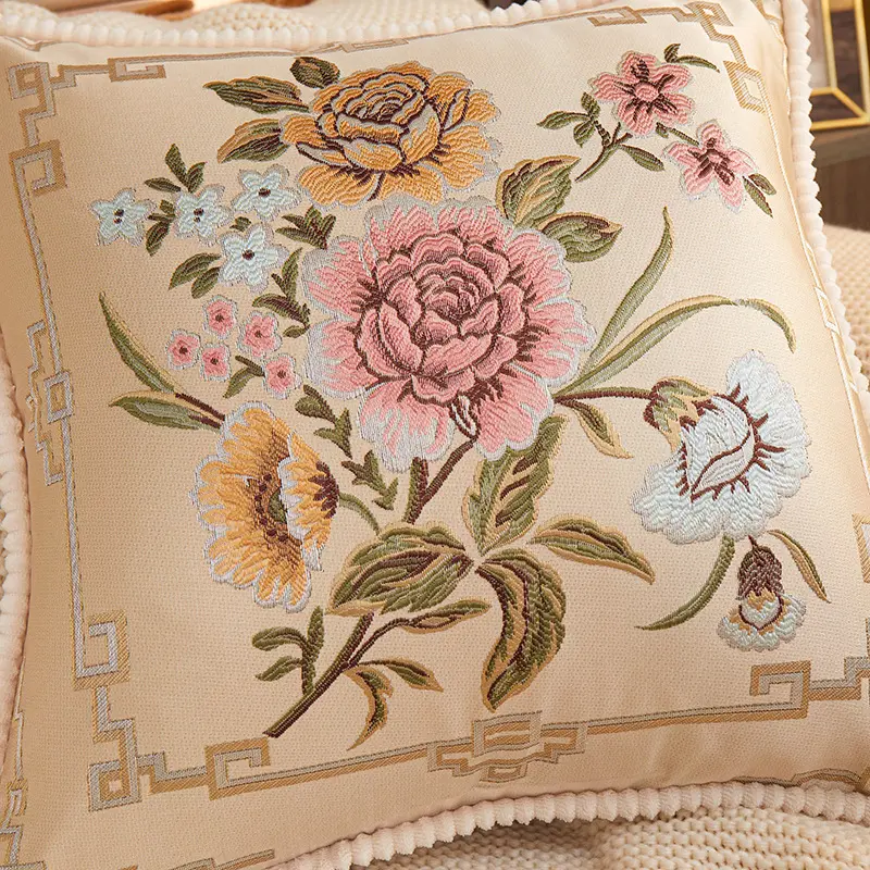 Polyester Fabric Jacquard Cushion Cover Vintage European Big Luxury Square Floor Pillow Case