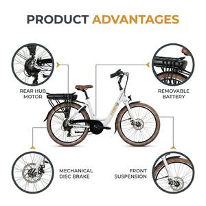 Vélo Électrique Urbain à Cadre Bas 26 pouces, Moteur Arrière 250W, Batterie, Shimano 7 Vitesses, Freins à Disque, Longue Autonomie, Assistance au Pédalage - Product Image 6