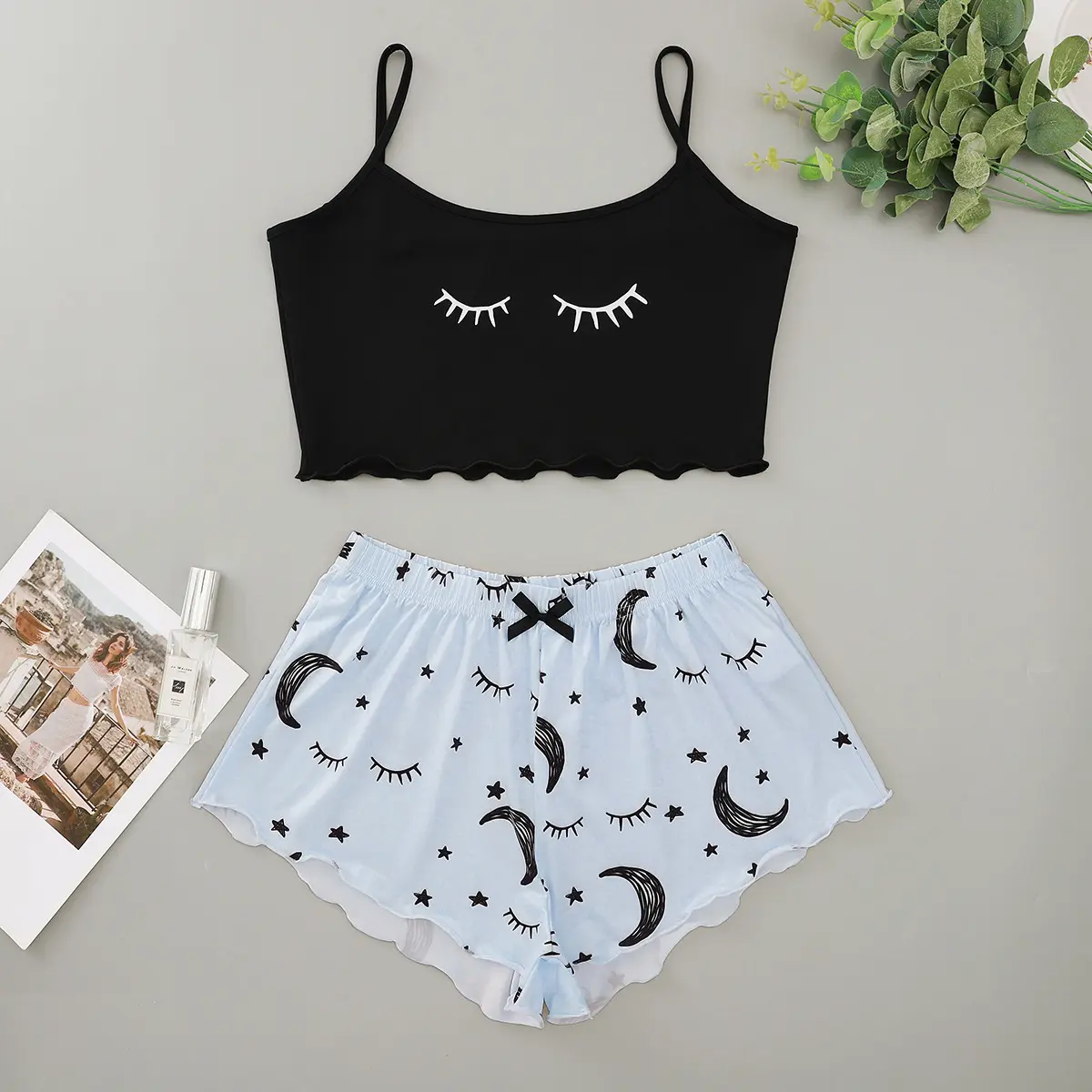 Women's Sleeveless Pajamas Summer Printing Tube Tops +Shorts Sleepwear Set Casual Homewear For Female