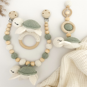 Offre Spéciale tortue ensemble en bleu avec poussette chaîne anneau de dentition hochet pendentif pour bébé siège bébé saisir jouet cadeau de <span class=keywords><strong>naissance</strong></span> jouet en bois - Product Image 1