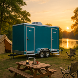 2 Stall Mobile Portable Toilet <b>Trailer</b> with Galvanized Steel Frame Eco-Friendly & Durable Design for Apartment Use - Product Image 3