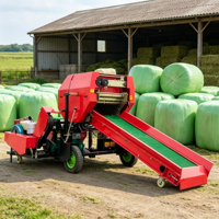 Enrouleuse de balles de paille jaunes pour ensilage, machine d'emballage automatique de fourrage rond