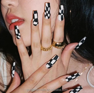 <span class=keywords><strong>Uñas</strong></span> Postizas Hechas a Mano, Largas, Forma Ataúd, <span class=keywords><strong>Negras</strong></span> <span class=keywords><strong>Mate</strong></span>, con Diseño de Copos de Nieve Blancos y Puntos, <span class=keywords><strong>Uñas</strong></span> Acrílicas para Mujer - Product Image 3