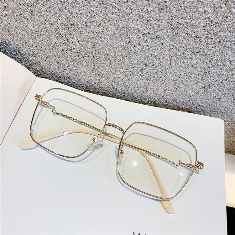 Kacamata Hitam Pria Fashion Logo Kustom 2020 Kacamata Optik Amerika Lensa Jernih Bingkai Emas Logam Cahaya Persegi Pria