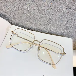 2020 Custom Logo Fashion Men Square Light Metal Gold Frame Clear Lens American Optical Sunglasses
