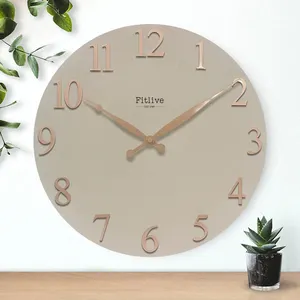 Coastal Style 14" Quartz Clock Beige Minimalist Customized Mediterranean Home Living Hotel Theme Circular Iron Metal Horloge