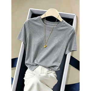 <span class=keywords><strong>Camiseta</strong></span> de Algodón Premium para <span class=keywords><strong>Mujer</strong></span>, Cuello Redondo, Manga Corta, Corte Ajustado, Color Sólido, Básica, Personalizable, Venta al Por Mayor - Product Image 4