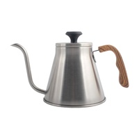 Bouilloire à col de cygne en acier inoxydable avec poignée en bois pour le café filtre, 1,2 L, design minimaliste avec couvercle