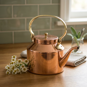 Bouilloire à thé en cuivre avec couvercle, poignée en métal, style vintage, pot à eau - Product Image 4