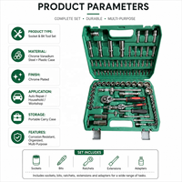 Ensemble d'outils à main polyvalents en acier au chrome-vanadium CR-V de 94 pièces, kit d'entretien automobile OEM, coffret rigide, hauteur réglable