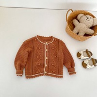 Suéter de Punto para Bebé al por Mayor, Diseño de Diamantes con Pompones, 100% Algodón, Conjuntos Clásicos para Niños, Personalizado