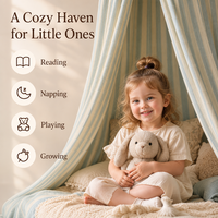 Tente de lit pour enfant en coton 100% pliable et portable, à suspendre au plafond, bleu clair uni, écologique, toutes saisons, pour chambre d'enfant