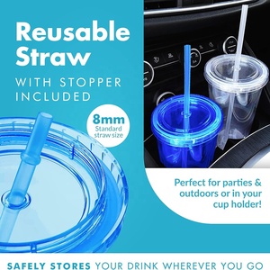 Gobelets isothermes réutilisables à double paroi de 710 ml (24 oz) – <span class=keywords><strong>Gobelet</strong></span> en <span class=keywords><strong>plastique</strong></span> transparent bleu de 24 oz avec couvercles et pailles - Product Image 5