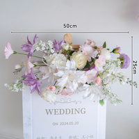 E025 Mur floral artificiel en soie rose pastel et violet, verdure suspendue, décors de mariage, accents de plafond pour événements, décoration murale de mariage