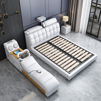 Lit intelligent multifonction inclinable Runwood avec massage, projecteur, cadre en cuir, ensemble de meubles de chambre à coucher modernes