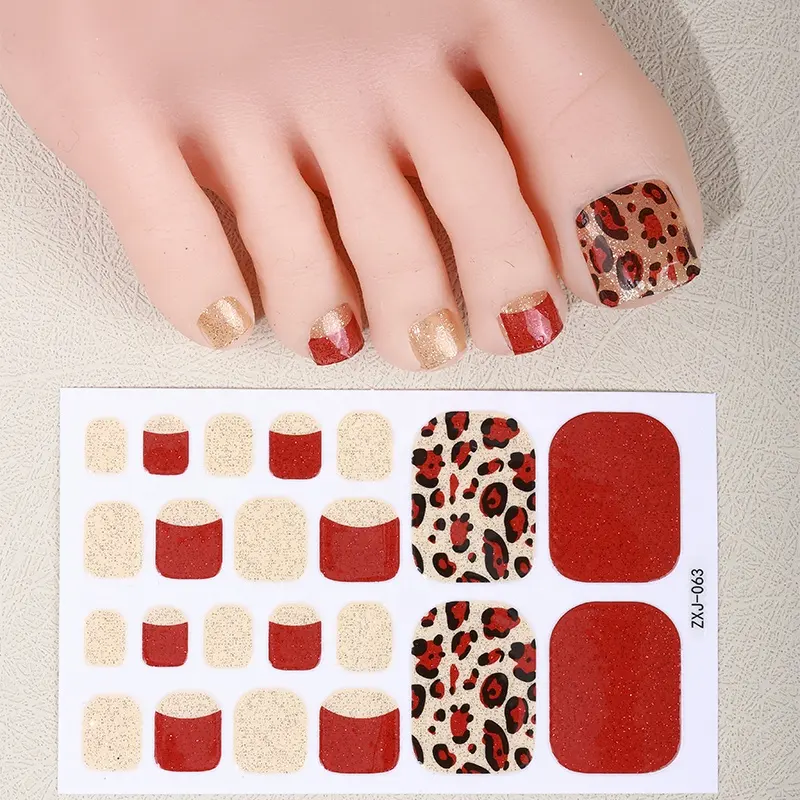 Simple Design Available Solid Color Full Foot Nail Art Polish Stickers Adhesive Toe Strips Wraps Decals