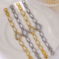 Nouvelle Montre-bracelet à Quartz Ovale Vintage en Acier Inoxydable pour Femme, Bracelet Bijou Mignon, Montres pour Femmes avec Perles