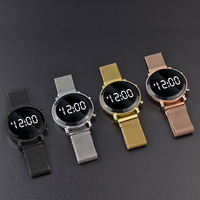 Montres à écran tactile pour femmes, montres numériques à LED, bracelet en acier rouge, montres électroniques, montres-bracelets magnétiques, Reloj Mujer