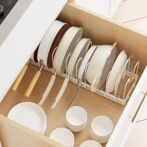 Kitchen Cabinet Pull Out Tray Organizer Slide Rails Adjustable Storage Rack for <b>Pots</b> Pans Dishes, Sliding Cabinet Drawer - Product Image 4