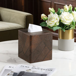 Caja de pañuelos de cuero PU patrón <span class=keywords><strong>Retro</strong></span> caja de pañuelos de lujo decoración del hogar soporte de pañuelos de restaurante - Product Image 5
