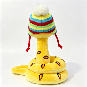 Peluche de serpiente con gorro a rayas de colores personalizado, adorable peluche de serpiente amarilla, lindo peluche de serpiente de dibujos animados - Product Image 4