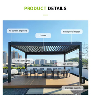Pergola à toit à lamelles motorisées en alliage d'aluminium - Étanche, résistante au vent, drainage intégré pour jardin et cour arrière