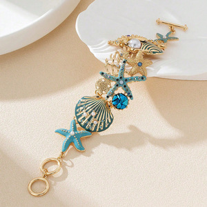 FLANK16 Affascinante Set di Gioielli Ispirato al Mare con <span class=keywords><strong>Collana</strong></span> di Conchiglie Blu e Stelle Marine con Perla e Catena Intrecciata Placcata Oro per Feste in Spiaggia - Product Image 4