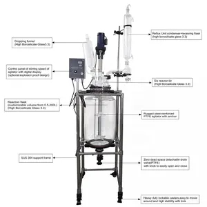 Topacelab Réacteur de laboratoire numérique de qualité automatique Différents types de bouilloire de réaction en verre avec agitateur chimique pour banc de laboratoire