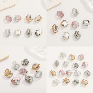 Strass à ongles multi-facettes en verre de Nantong, ovales à dos plat, pour accessoires de bijoux DIY, blanc, rose clair, champagne - Product Image 2
