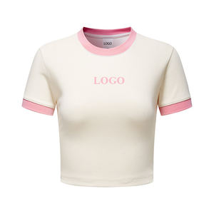 TANKTKANCamiseta Lisa a juego de colores Y2K de verano personalizada de alta calidad Camiseta corta de color retro elástica Camiseta corta de manga corta para mujer - Product Image 1