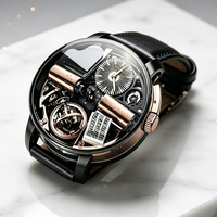 Montre mécanique squelette de luxe en acier inoxydable avec tourbillon, résistante à l'eau, bracelet en cuir, boîte à musique, montre-bracelet pour homme d'affaires