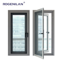 Ventanas de huracán de aluminio americano Rogenilan, Marco con mosquitera, inclinación y giro, ventana de vidrio triple