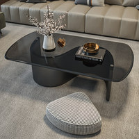 Table basse en verre trempé en forme de S avec structure en ferroalliage, style italien, design rectangulaire moderne et minimaliste, luxe léger