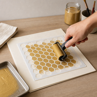 Pochoir hexagonal en PET pour peinture DIY et décoration murale, modèle blanc