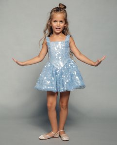Nuevo Vestido de Princesa Azul con Lentejuelas y Cuentas para Niñas, Vestido de Tul con Volantes para Fiesta de Cumpleaños, Inspirado en Elsa, de Lujo - Product Image 3