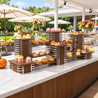 Présentoir de buffet alimentaire de luxe XINGPAI en bois de Sapele massif, fait main, avec rehausseurs de buffet à niveaux uniques pour banquets de mariage