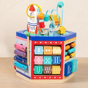 Cube d'activités Montessori en bois 7 en 1 pour enfants <span class=keywords><strong>de</strong></span> 1 à 3 ans, jouet éducatif, labyrinthe <span class=keywords><strong>de</strong></span> perles, trieur <span class=keywords><strong>de</strong></span> formes, écologique, unisexe, château à compartiments - Product Image 4