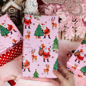 Pink Christmas <b>Wrapping</b> <b>Paper</b> Santa Reindeer Tree Design 46.8 Square Feet Roll Gift Craft Recyclable - Product Image 2