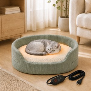 Lit pour animaux de compagnie en velours côtelé rond ZT avec fonction chauffante pour chats, couleur unie, style moderne, lavable à la main, tapis chaud pour toutes les saisons - Product Image 1