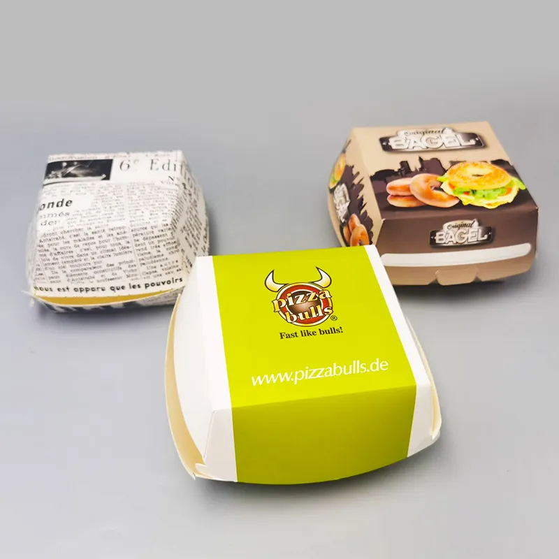 Kingwin çevre dostu özel tasarım compostable kağıt ambalaj burger hamburger kutusu