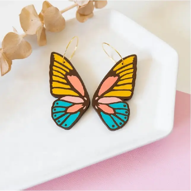 Charmingwood Butterfly Earrings, painted to order and rustic - Elegant Butterfly Earrings for Women
