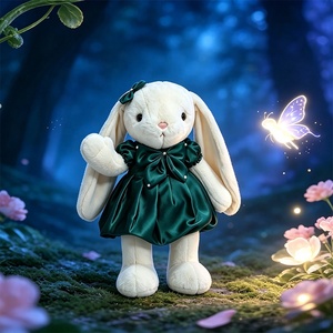 <span class=keywords><strong>Jouet</strong></span> Lapin en Peluche Crème en Gros d'Usine avec Robe en Satin et Nœud Perlé, Cadeau Personnalisé OEM pour Enfants, Baby Shower, Anniversaire - Product Image 3