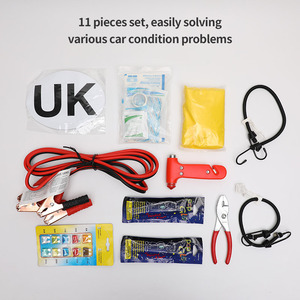 Kit d'urgence automobile 11 pièces, ensemble d'outils d'assistance routière avec câbles de démarrage, marteau de sécurité et trousse de premiers soins pour <span class=keywords><strong>panne</strong></span> de véhicule - Product Image 1