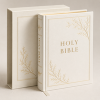 Bible Sainte de luxe en cuir blanc, impression professionnelle, reliure rigide avec boîte de protection en feuille d'or