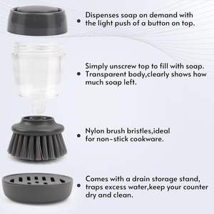 Cepillo para platos de Palma, cabezal de fregado de PP, herramienta de limpieza para fregadero, práctico dispensador de bandeja de drenaje de jabón, escoba de cocina de estilo manual - Product Image 4