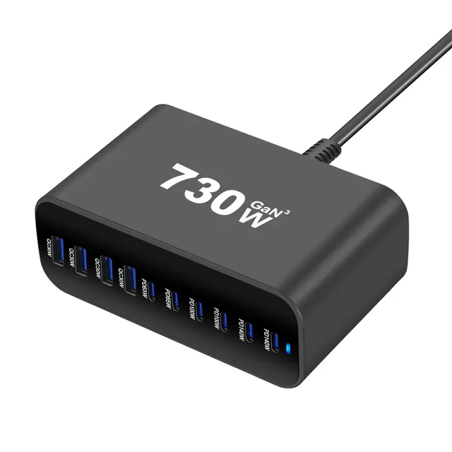 New Multi-Port Charging Station 730W Desktop GaN Charger 10-Port 6C4A Fast Charge Desktop Charger Mobile for Phones Tablets Etc.