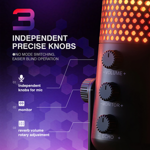 Nouveau microphone USB sans fil RGB pour jeux SU1T, microphone à condensateur 24 bits/44 kHz, 7 couleurs de lumière, boutons de <span class=keywords><strong>volume</strong></span>/moniteur/écho, réduction du bruit - Product Image 3