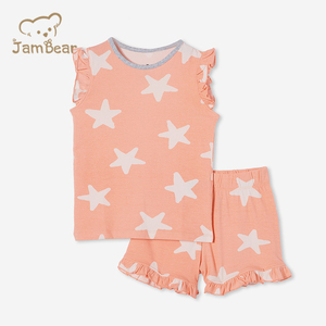Pigiama da <span class=keywords><strong>bambina</strong></span> in cotone organico personalizzato per bambini pigiama a manica corta con maniche arricciate Eco Friendly - Product Image 5