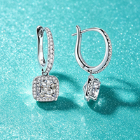 Boucles d'oreilles pendantes en moissanite taille princesse D VVS1, en argent S925, avec halo, couleur D, bijoux en moissanite, vente en gros pour femmes, cadeau