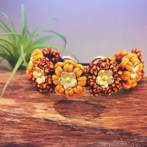 Vòng Cổ Hoa Hồng Thêu Thời Trang Chất Lượng Cao Kẻ Sọc Chó Hoa Nơ Phụ Kiện Chó Cam Handmade Hoa Thú Cưng Cổ Áo Với Hoa